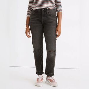 NEW Madewell The High-Rise Slim Boy Jeans in Caton Wash: Ripped Knee Edition 25